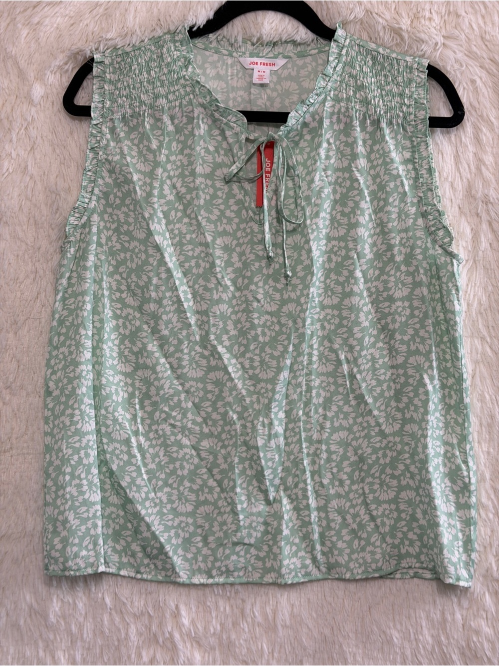 Joe Fresh Womens Boho Cottagecore Ditsy Floral Sleeveless Blouse Size M Green